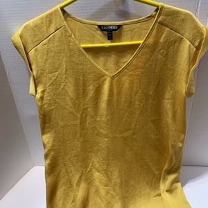 Yellow, V-neck T-shirt.